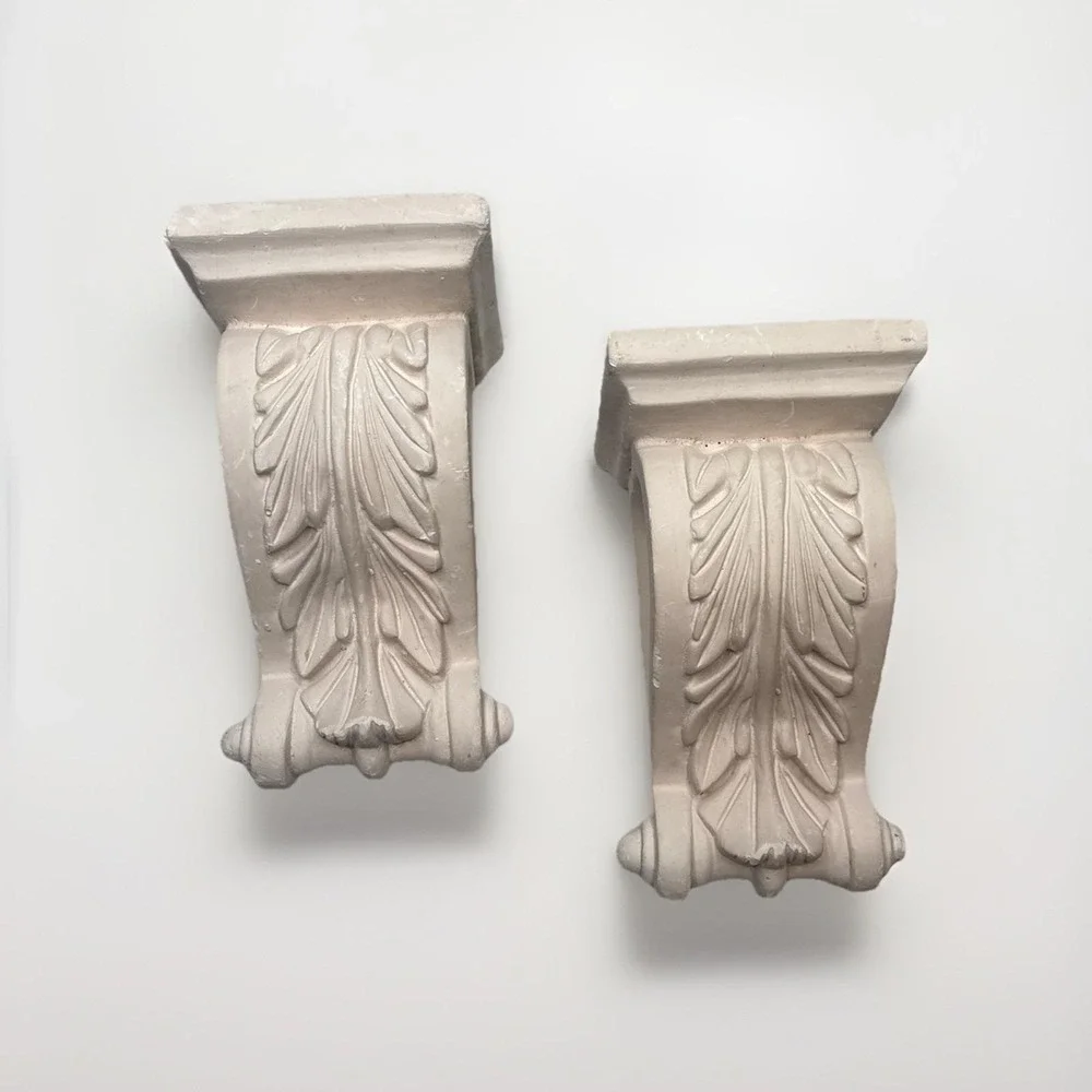 Handmade Pair of Ornate Heavy Plaster‎ Drapery Corbels Made in Spain